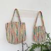 Trendy Street Style Canvas Tote Bag Colorful Stripes Medium Shoulder Bag
