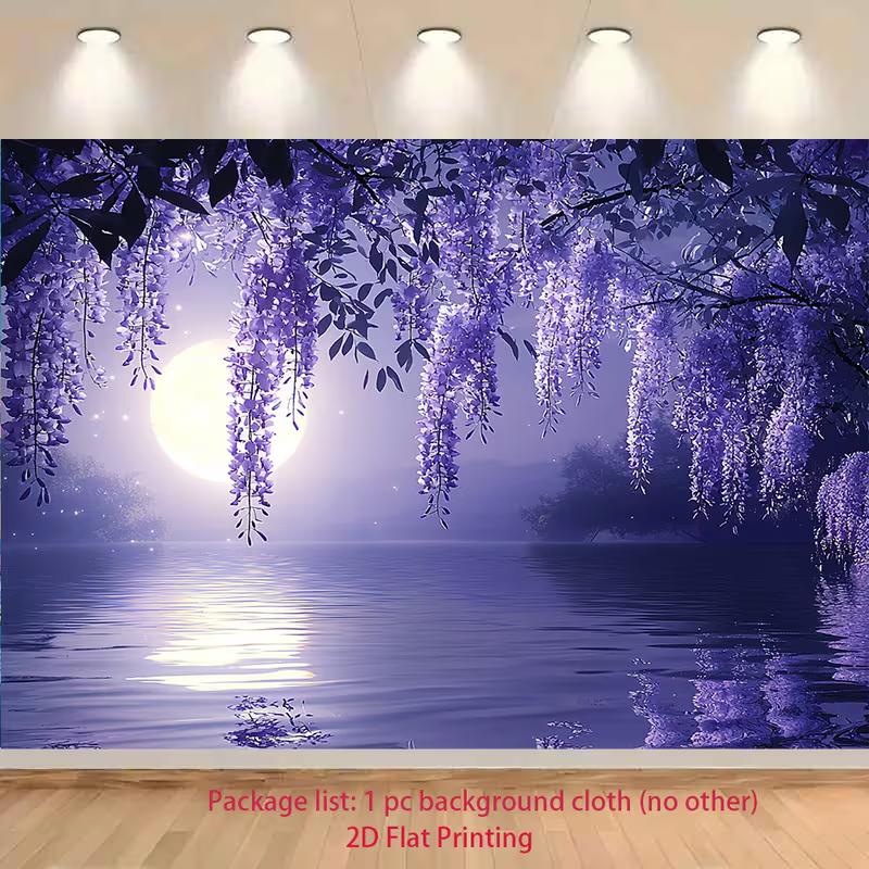 

2D Dreamy Purple Wisteria Backdrop Moon Lake Photography Background 47.2x31.5inch/120*80cm