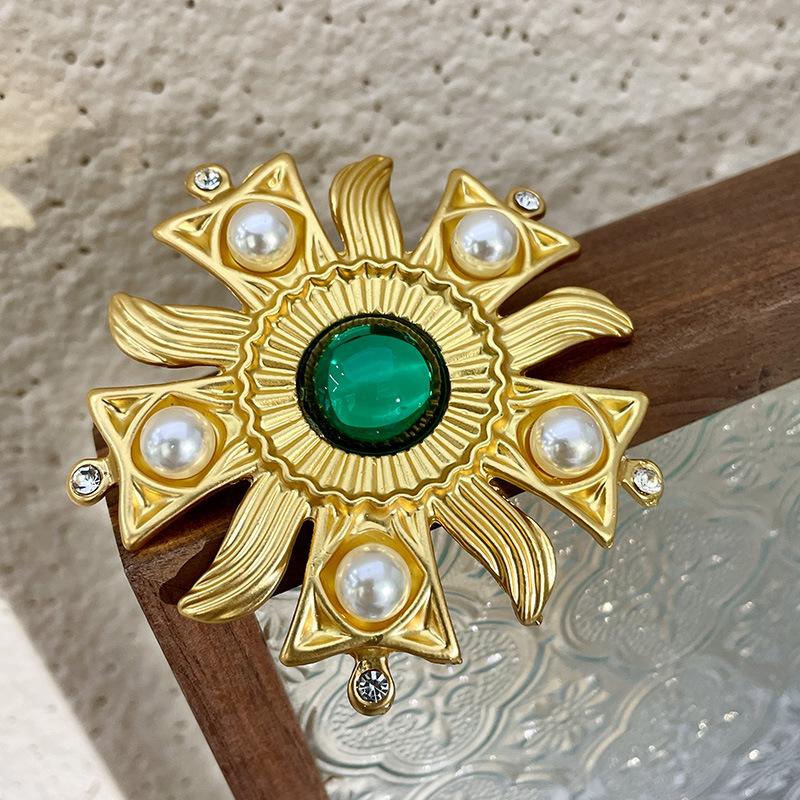 Барокко ретро стиль придворный стиль жемчужная брошь винтажные средневековые аксессуары булавка изысканный корсаж сейчас зелёный