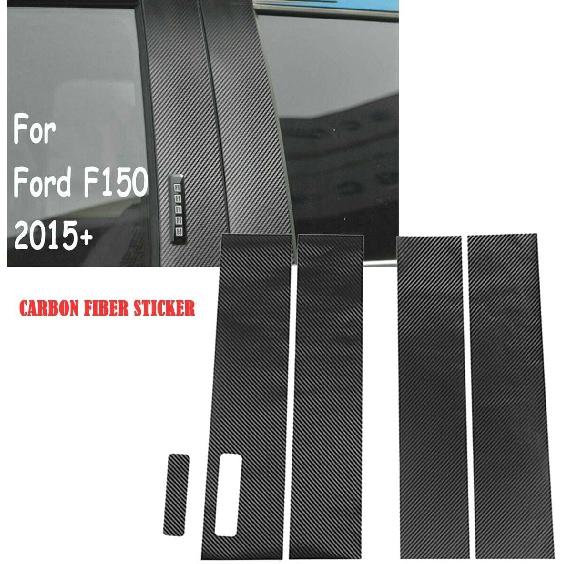 Car Pillar Post Side Door Window Cover Trim for Ford F150 2015 2016 2017 2018 2019 2020 2021, Carbon Fiber Black
