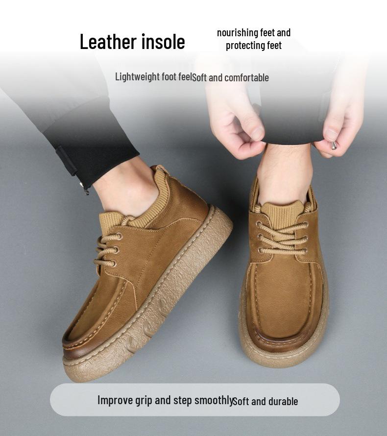 2025 High-End Cowhide Casual Sneakers: Genuine Leather, Thick Breathable Sole, Versatile Trendy Design for Workwear.