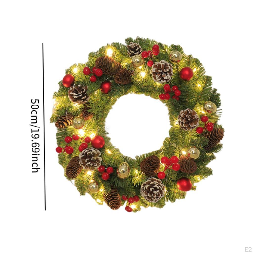 Christmas Wreath with Lights for Front Door Green Leaves Winter Xmas Fireplace