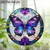 Acrylic Purple Butterfly with Floral Suncatcher, Stained Glass Style Window Hanging for Nature and Butterfly Lovers