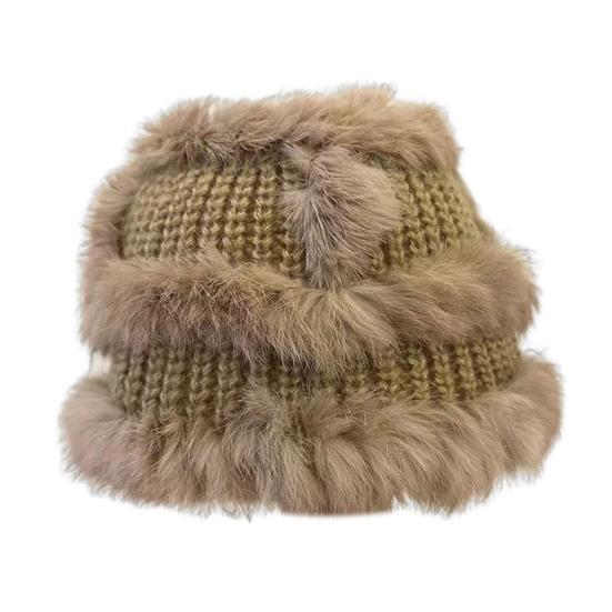 Women Fisherman Hat Imitation Rabbit Fur Decor Autumn Winter Windproof Warm Dome Soft Knitting Basin Hat