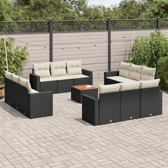VidaXL Garden Lounge Set with Cushions 13 Pcs Black Braided Resin 3224054