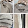 Women's Autumn and Winter Wooden Ear Edge Top Sexy Slim Fit Solid Color Hollow Neckline Design Sweater