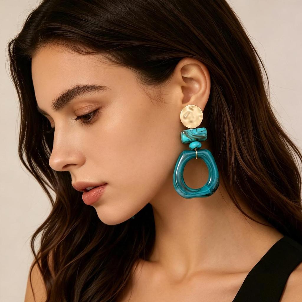 European-American Resin Gradient Geometric Earrings: Bohemian Style Patchwork Studs