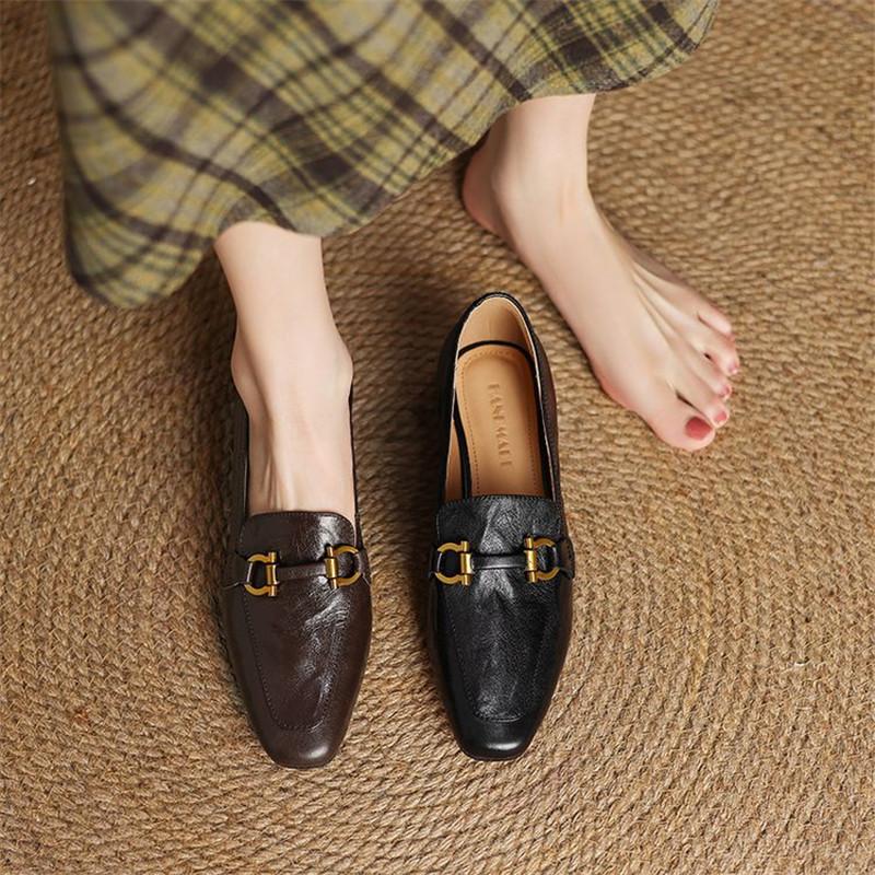 Fashion New Spring Sheep Leather Woman Shoes Square Toe Women Pumps Shoes for Women Chunky Heel Loafers Fashion Casual Low Heel Shoes