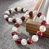10Mm Vintage High Quality Ankara Red Cold White Artificial Crystal Pearl Bracelet Bracelet
