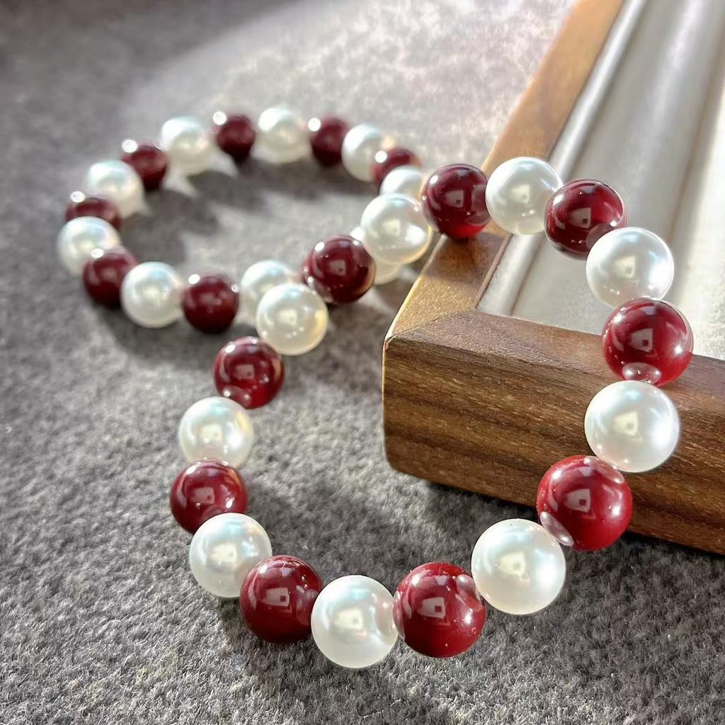 10Mm Vintage High Quality Ankara Red Cold White Artificial Crystal Pearl Bracelet Bracelet