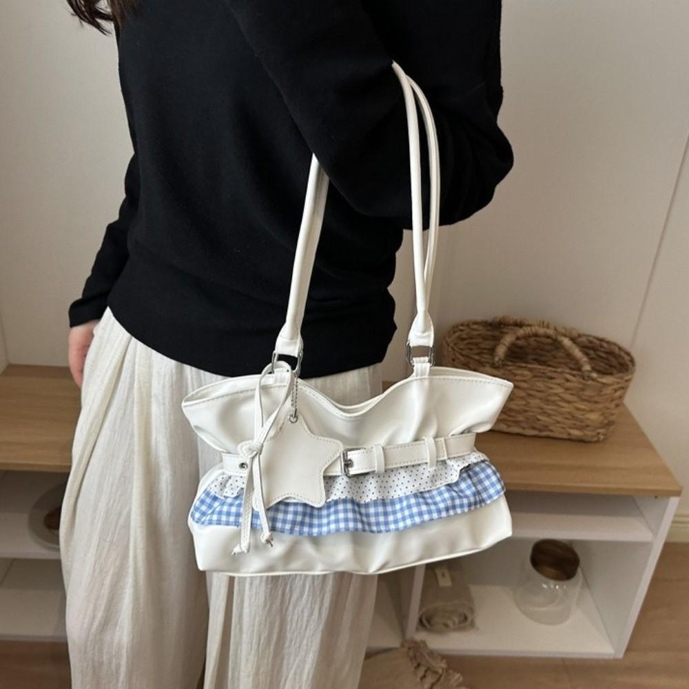 Polka Dot Women Tote Bag Solid Color Underarm Shoulder Bag Unique Balletcore Handbag Daily