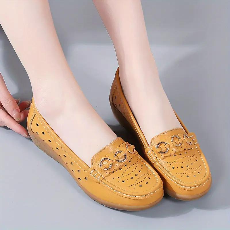 Women's Hollow Out Design Flat Shoes Casual & Breathable Slip On Shoes Women's Comfortable Shoes