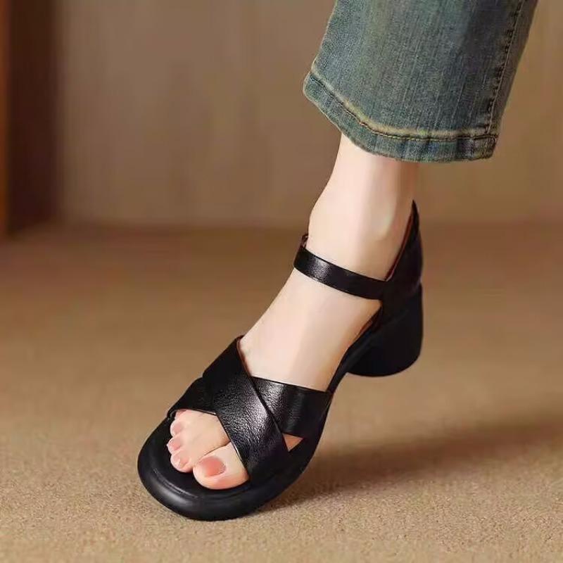 Sandals women's small summer new soft leather platform open-toed casual flat high heel one-word sandals