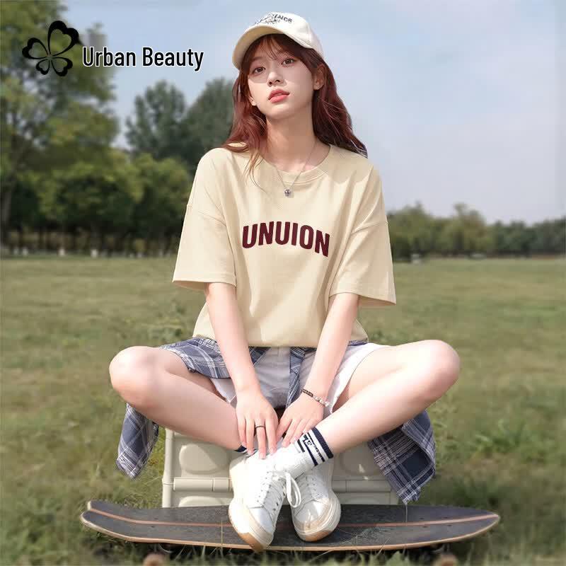 Cosmo Lady Women s American Retro Loose-Fit Pure Cotton Graphic T-Shirt S