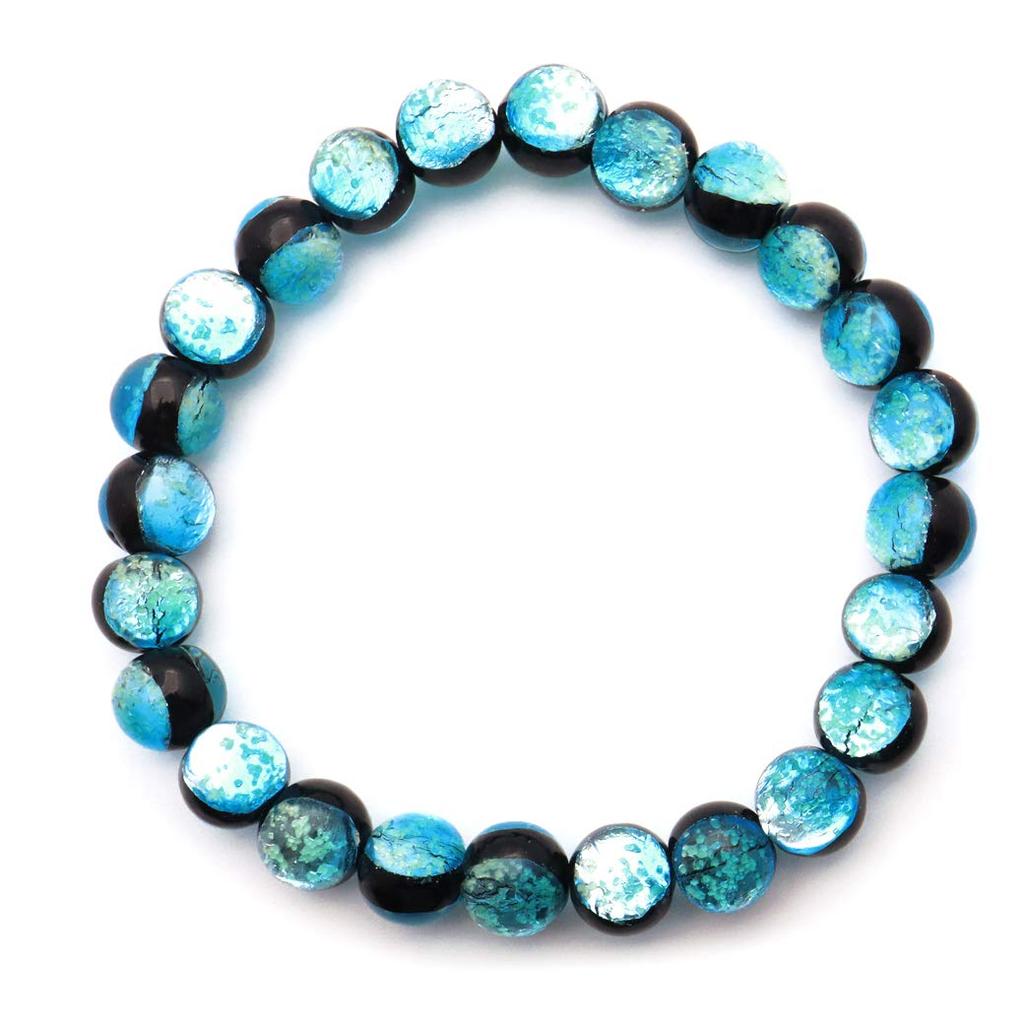 [GOLD STONE] Glowing Hateruma Blue Firefly Glass 8mm Bracelet from Hateruma Island, Okinawa, Inner Diameter: Approx. 16.5cm