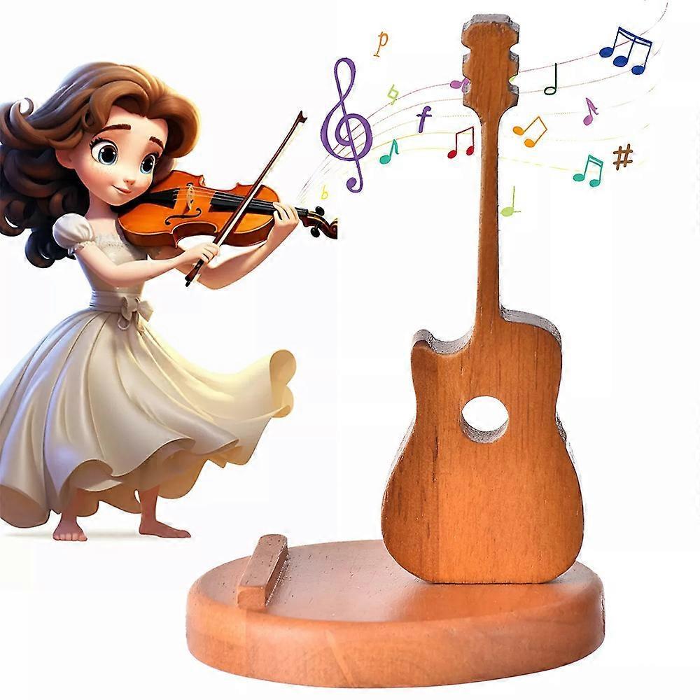 Wooden Guitar Shaped Phone Stand,15x10cm Creative Guitar Shaped Cell Phone Stand