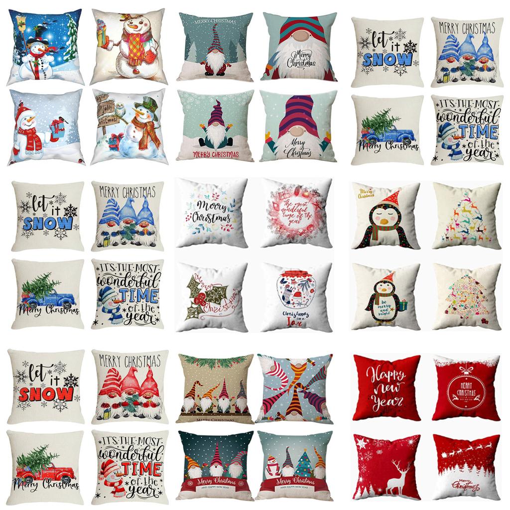 Christmas Cartoon Pillowcase Set Set of Four Home Living Room Decoration Pillowcase Backrest Pad Car Waist