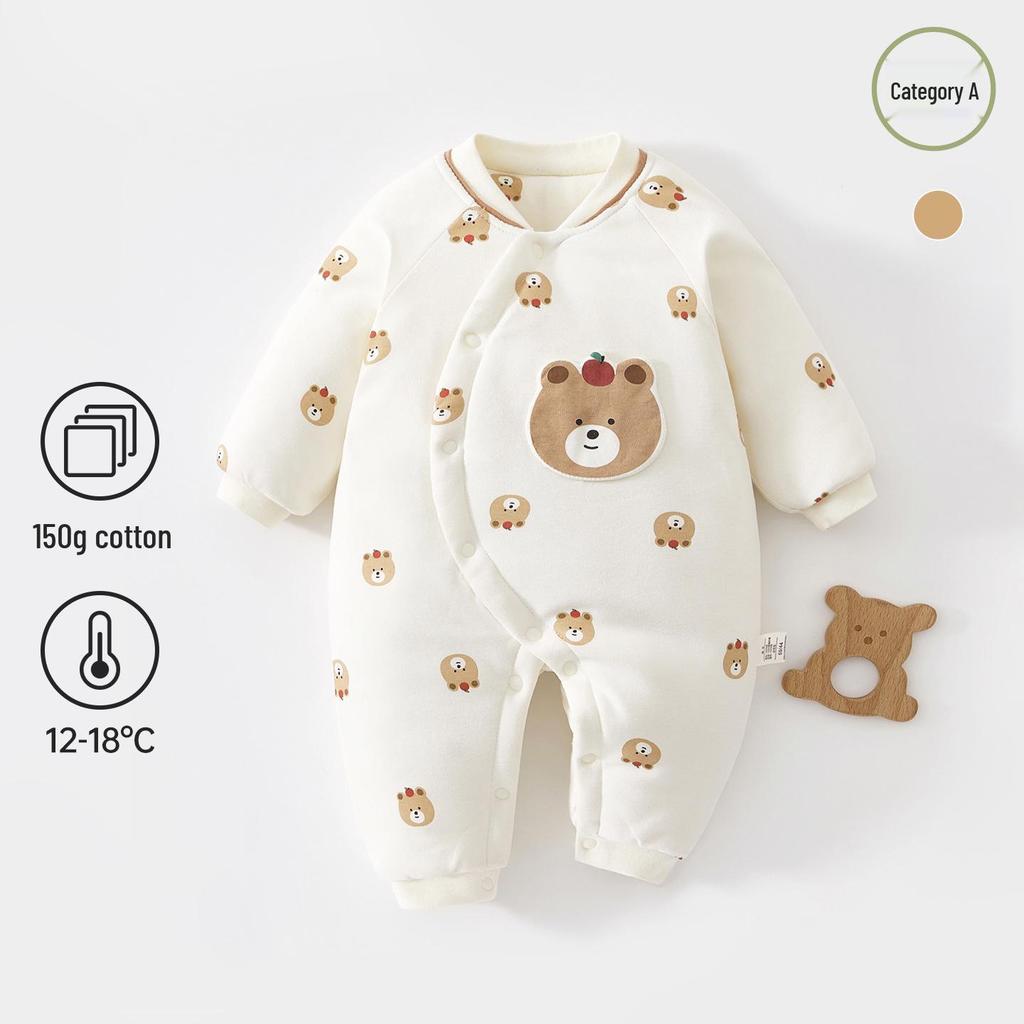 150g Quilted Cotton Baby Bodysuit - Thick, Class A, Autumn/Winter Newborn Homewear