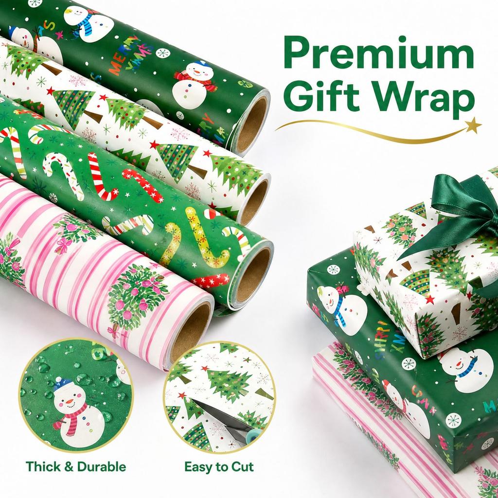 Christmas Gift Wrapping Roll 0.4 10m for Holiday Gifts, Presents and Crafts
