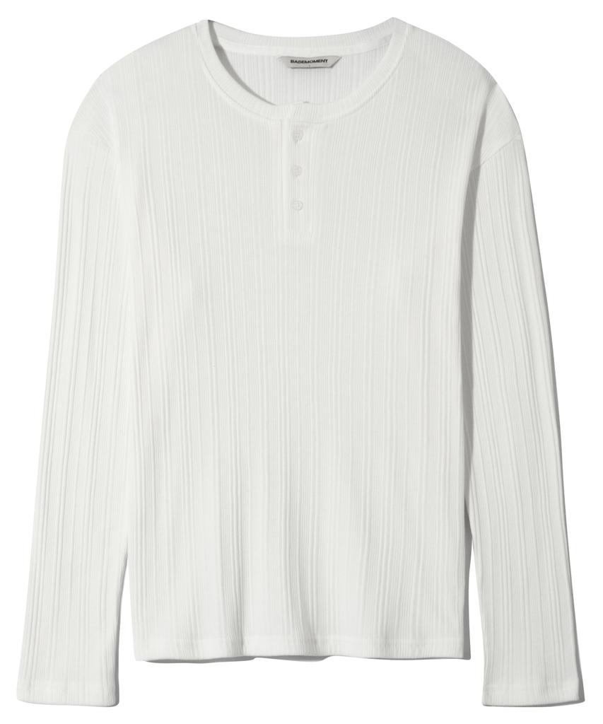 BASEMOMENT Irregular Ribbed Henley Neck T-Shirt Ivory