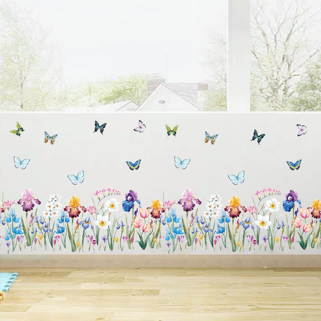1Pc Watercolour Flower Butterflies Wall Stickers Children's Room Decor Home Essentials Bedroom Decoration Living Room Wall Decal