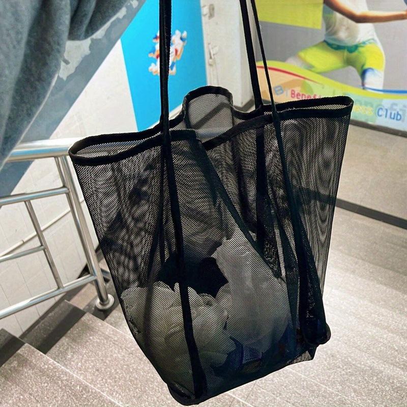 Large Capacity Beach Bag, Lightweight Mesh Tote Bag, Fashionable and Versatile Shopping Bag