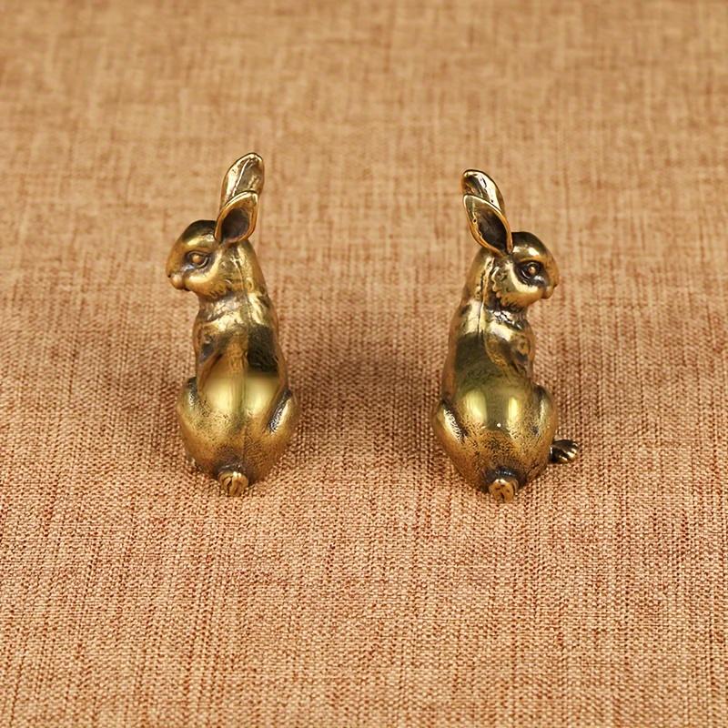 1Pair of Antique Copper Zodiac Rabbit Tea Pets Handcrafted Solid Brass Rabbits Feng Shui Home Decor Lucky Charms Ideal Various