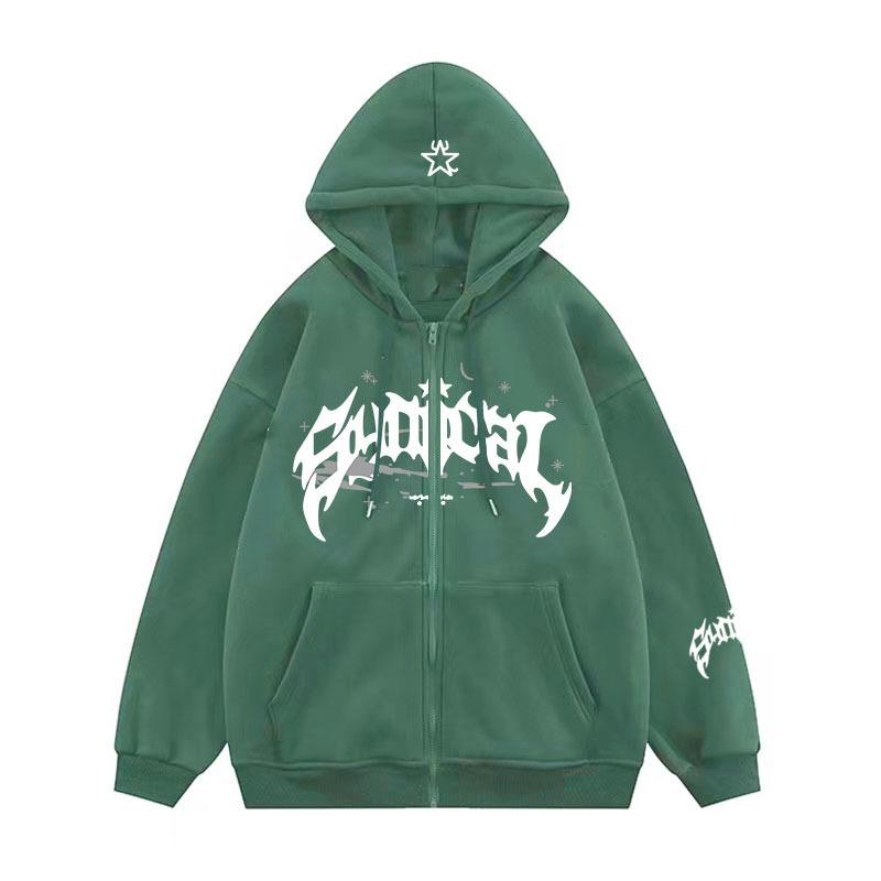 Suéter retro americano con cremallera sudadera gótica con estampado de letras y estrellas chaqueta casual una pieza