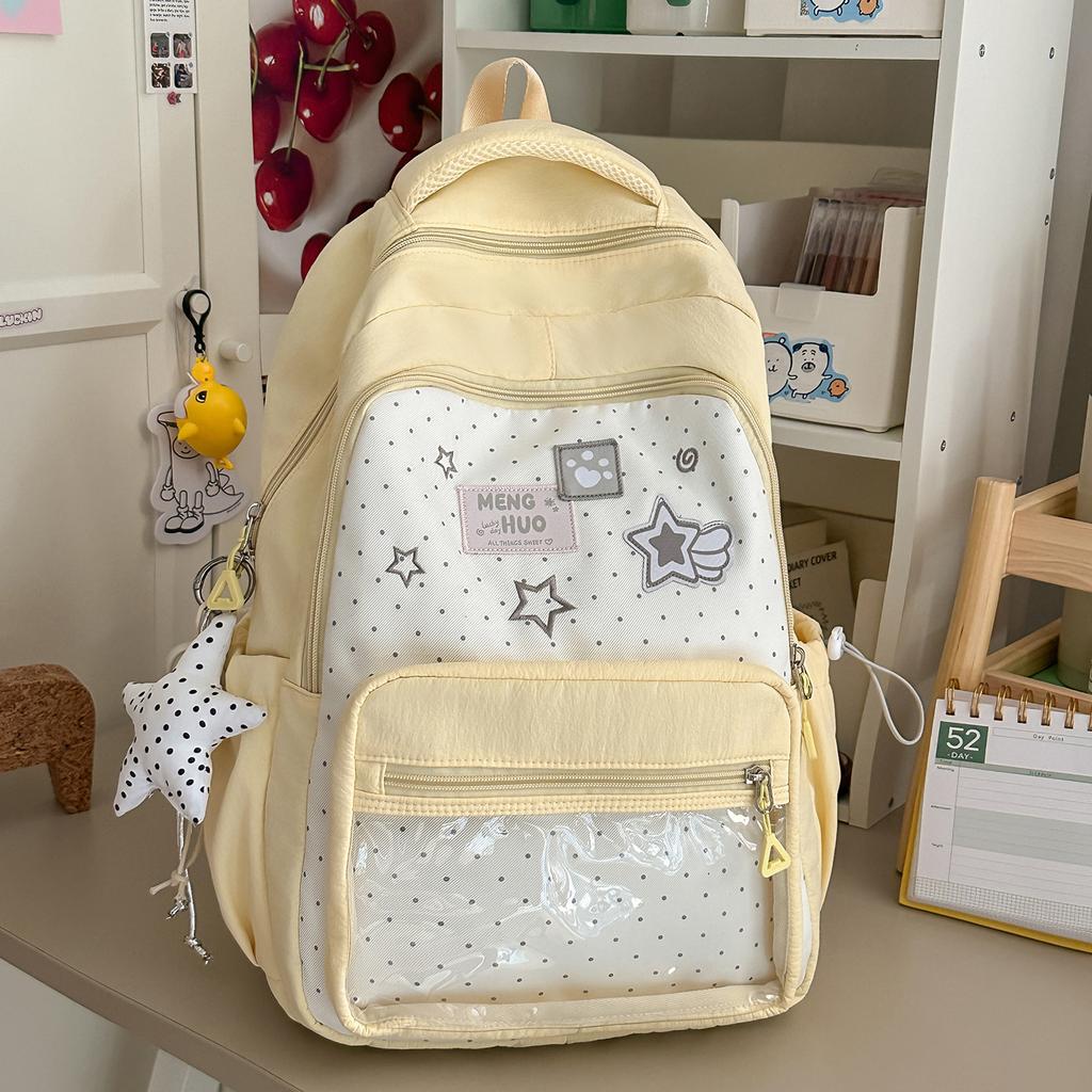 Schoolbag contrasting color polka dot large capacity backpack cute backpack clock in photo high value schoolbag make-up bag shoulder bag