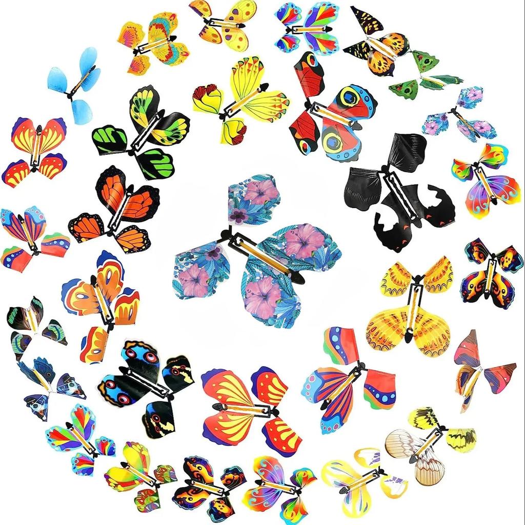 10Pcs Magic Flying Butterfly Wind Up Toy Random Color Bookmark Internet Celebrity Colorful Butterfly Simulation Party Gift For