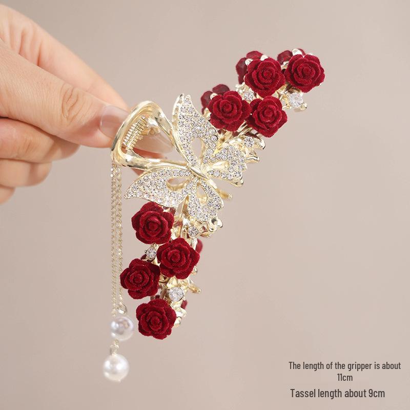 

Червона троянда кліпса-краб: Елегантна шпилька для волосся високого класу 2025 для жінок, весільний аксесуар, натхненний старовиною