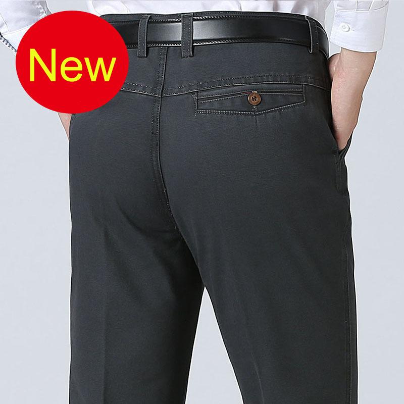 Men’s Breathable Casual Pants Cotton High Waist Lightweight Straight Trousers for Male Comfortable Fit Loose Business Work Dress Pant with Pocket