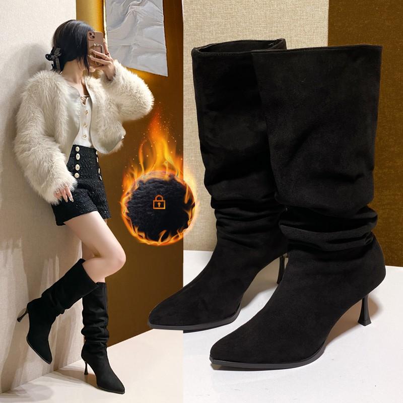 Women Platform Pointed Over The Knee Boots Autumn New Style High Heels Knight Boots Woman Khaki Faux Leather Long Boots