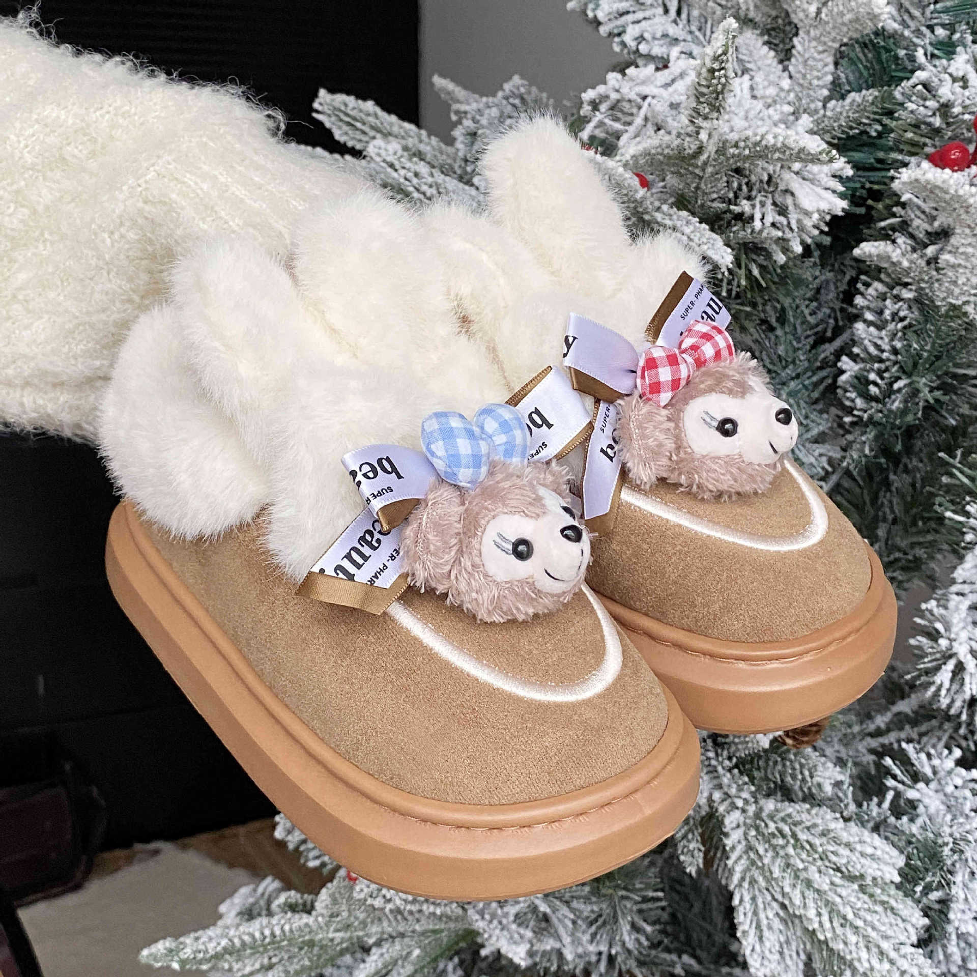 

Хлопковые тапочки для женщин на зиму, домашние для пар, милые плюшевые тапочки для ношения на улице осенью и зимой 40-41 коричневый