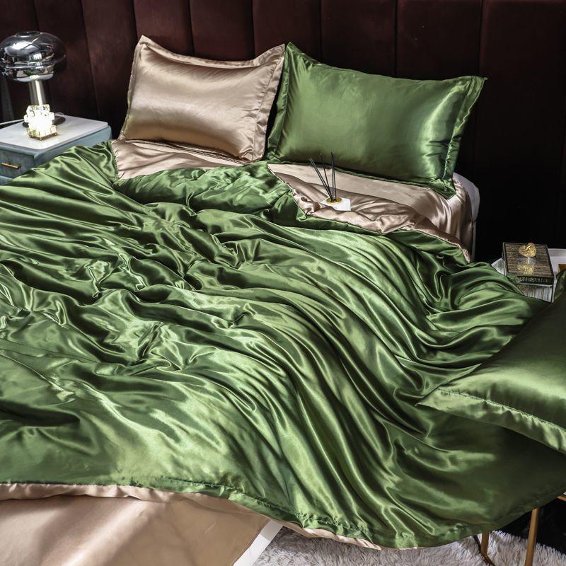Double-sided four-piece set silky cool solid color three-piece set bed sheet quilt cover summer cool bedding