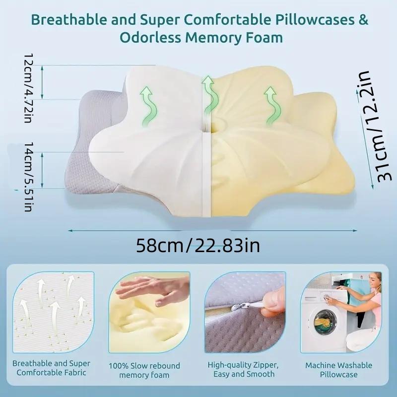 Memory Foam Pillows Smooth Cool Ergonomic Neck Support Pillow For Pain Relief High Elastic Soft Washable Home Pillows Bedding