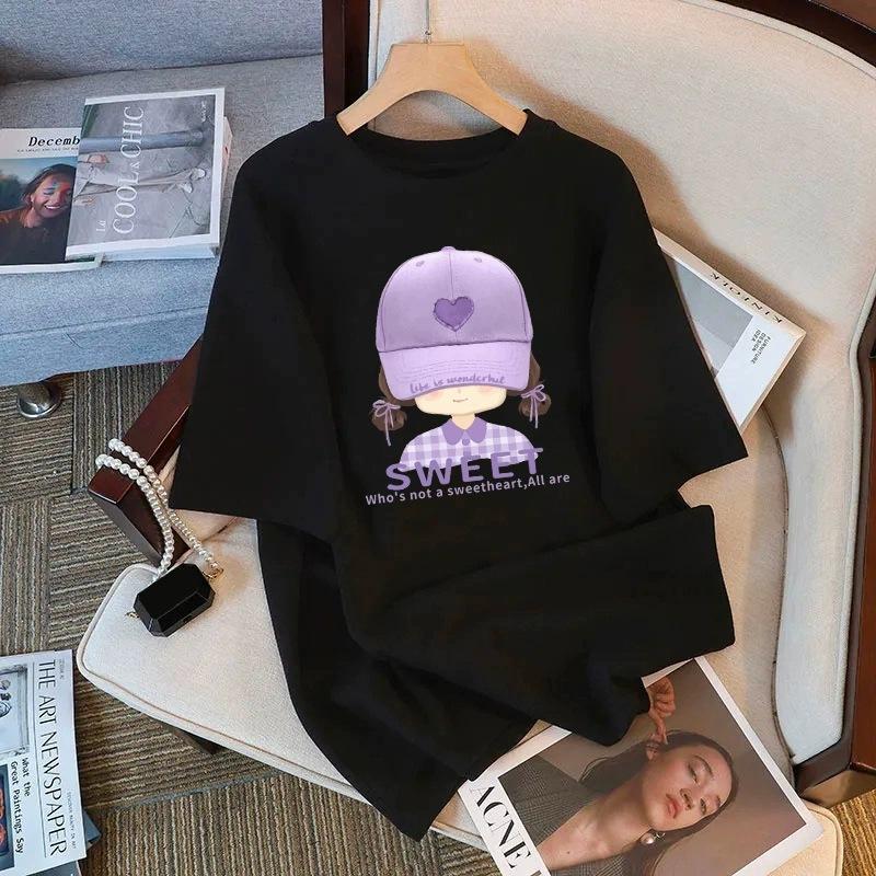 Tricou cu mânecă scurtă din bumbac pur, alb, pentru femei, de vară, nou, de dimensiuni mari, design lejer, imprimat, subțire, cu mânecă jumătate