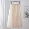 Qooth Women's Slim Skirt Mid Length Gauze Skirt Summer Simple Casual Skirt Fashion Full Dance Skirt QT2588