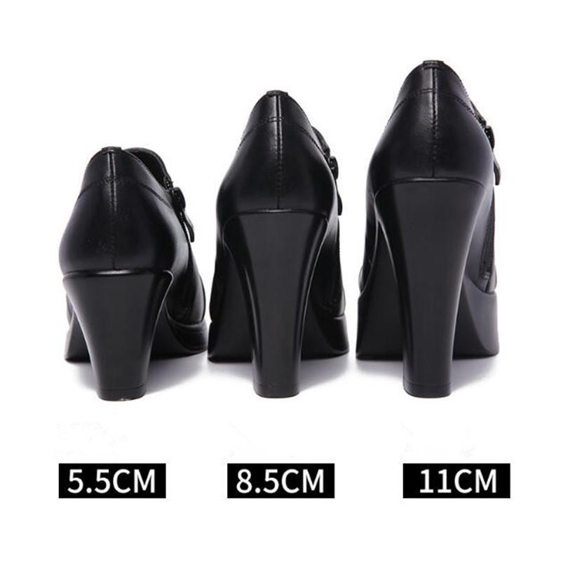 Deep Mouth Thick Heels Pumps Women Platform Shoes 2026 Pointed Toe Leather Shoes Woman High Heel Office Shoes Black Size 32-43