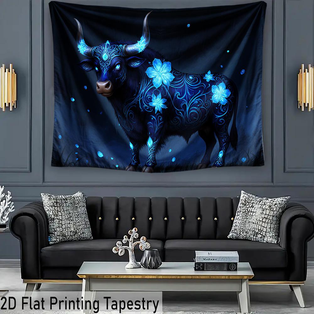 2D Plane Mysterious Blue Crystal Bull Suitable for Festival Decoration Parties Room Decoration Polyester Fiber