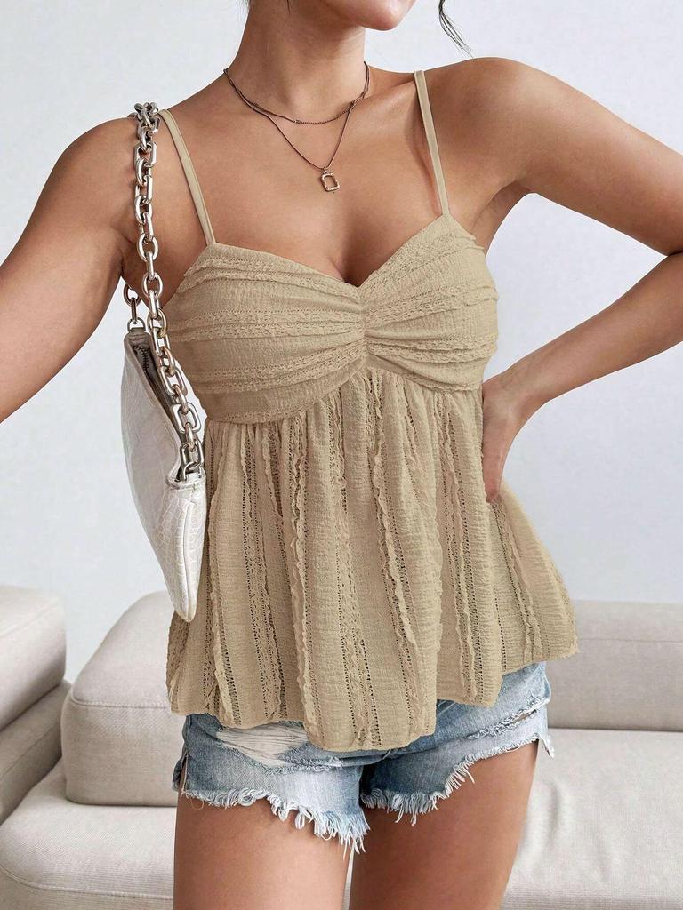 European & American Summer Fashion Chiffon Camisole with Lace Floral Trim
