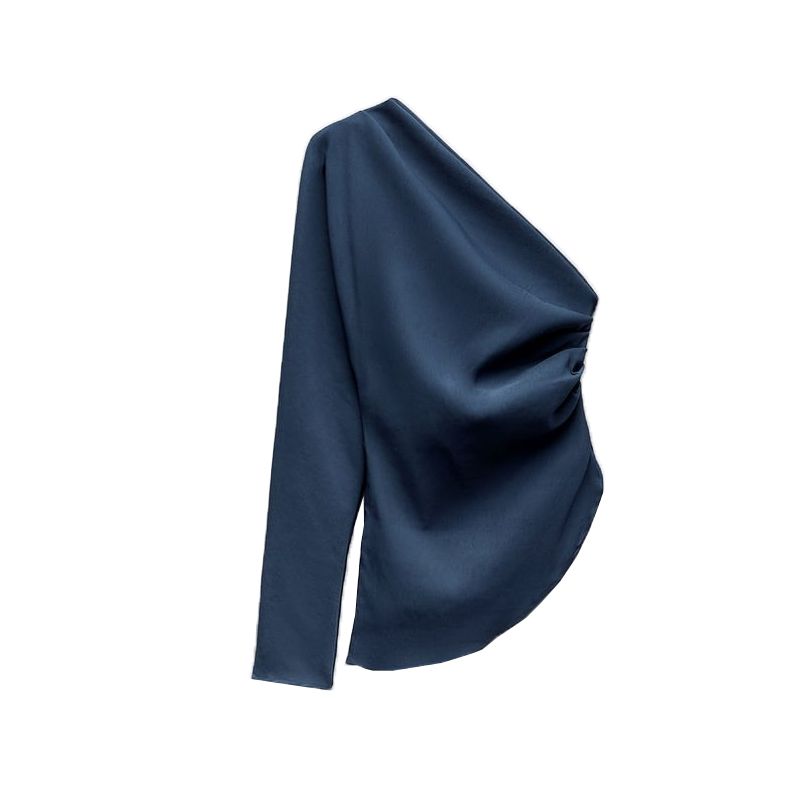 Fall and Winter New Arrival French Style Design Niche Style Cold-Shoulder Sleeveless Ruched Decoration Asymmetric Tops 0264840