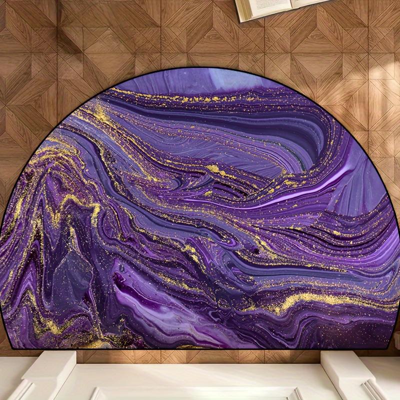 

Luxury Purple Velvet Feel Semi-Circular Carpet Soft Non-Slip Decorative Mat Flannel Rug for Bedroom Porch Photo Prop 40X60CM