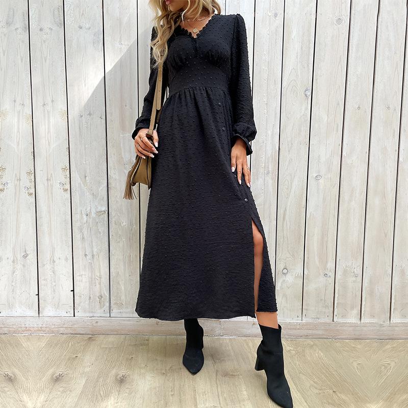 Spring and Autumn Women's Dress Solid Color Jacquard Women's Dresses Medium Length