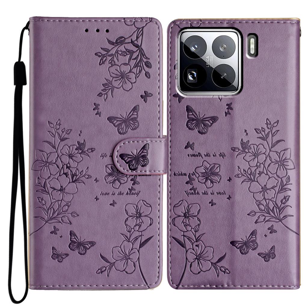 Pro Xiaomi 15 Pro Peněženkové pouzdro na telefon Motýlí květinový otisk Kožený flipový kryt