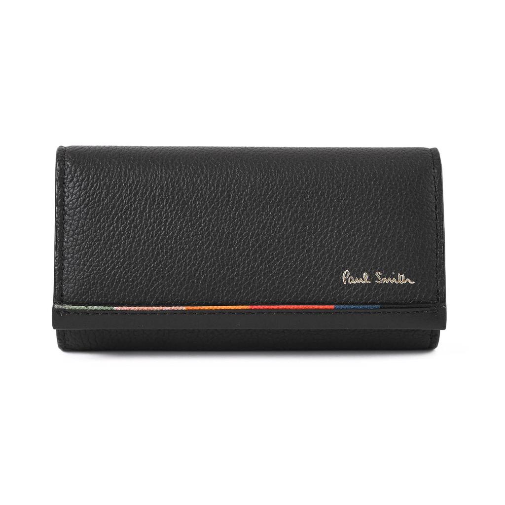 Paul Smith Layered Stripe Cowhide 883594 P173 BPS173 4-Key Case, Leather, Leather, Simple, Authentic, / (Black)