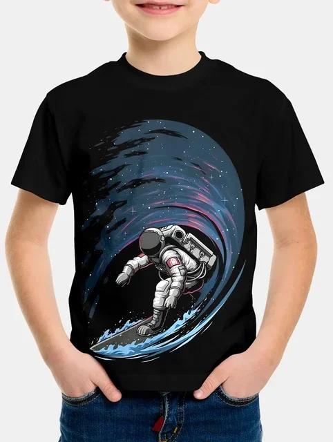 2024 Summer Boys T Shirts Cartoon Universe Astronaut Planets Children's Clothing Fashion T Shirts Baby Boys Tops Tees Clothes