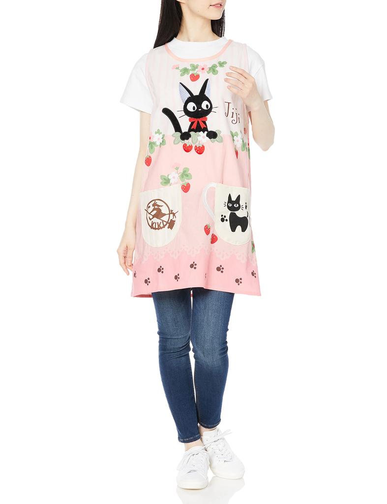 Marushin Ghibli Apron for Women - Kiki's Delivery Service Jiji and Strawberry Character Design - Cute Adult Size - Campus Style - Suitable for Nursery