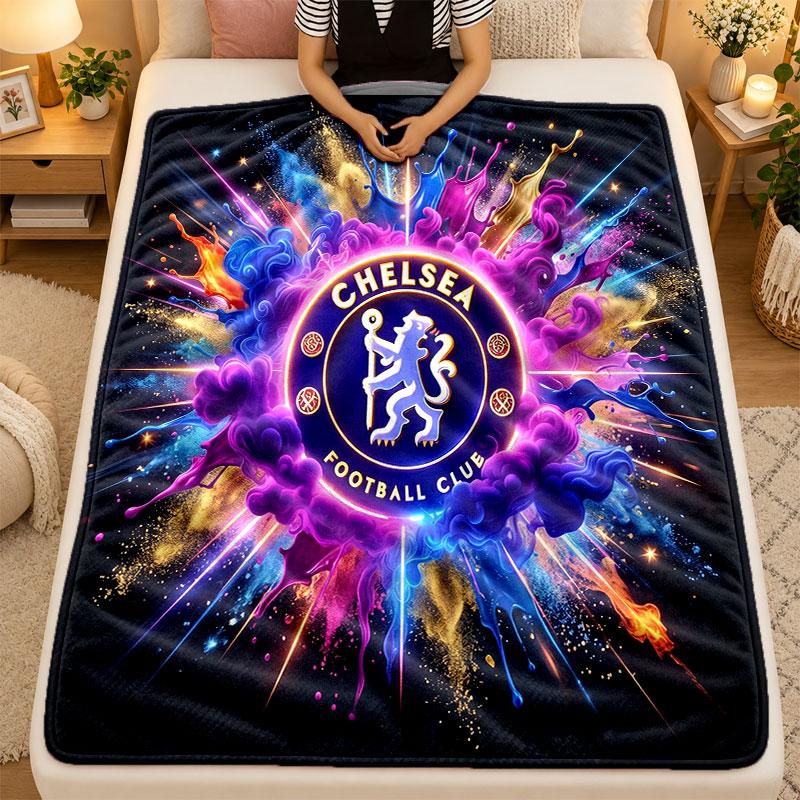 Flannel BlanketChelsea FC Warm Soft Throw Blanket for Indoor Sofa Bed Living Room Use