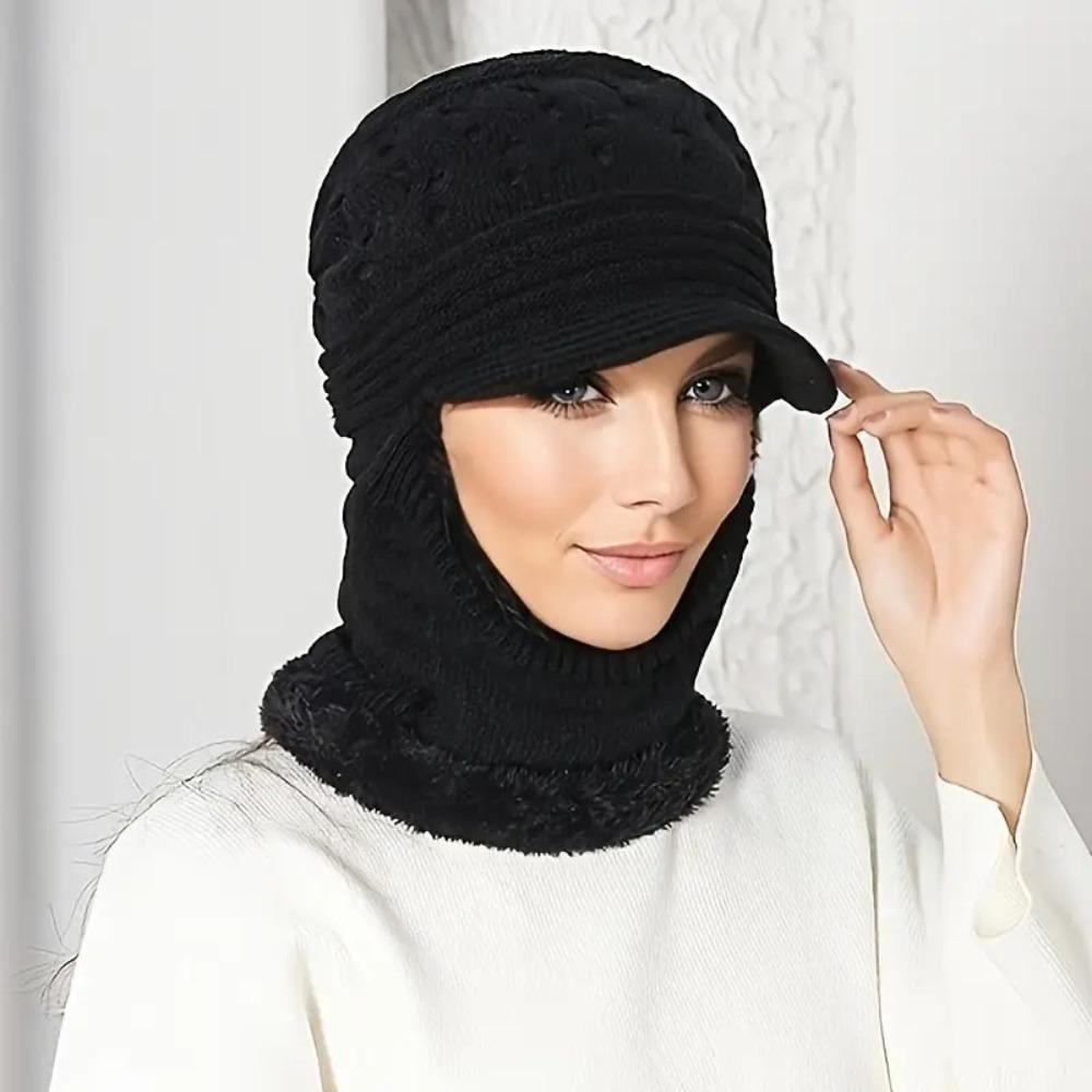 Coral Fleece Scarf And Hat Set Soft Knitted Scarf Balaclava Hat Woolen Hat  Outdoor